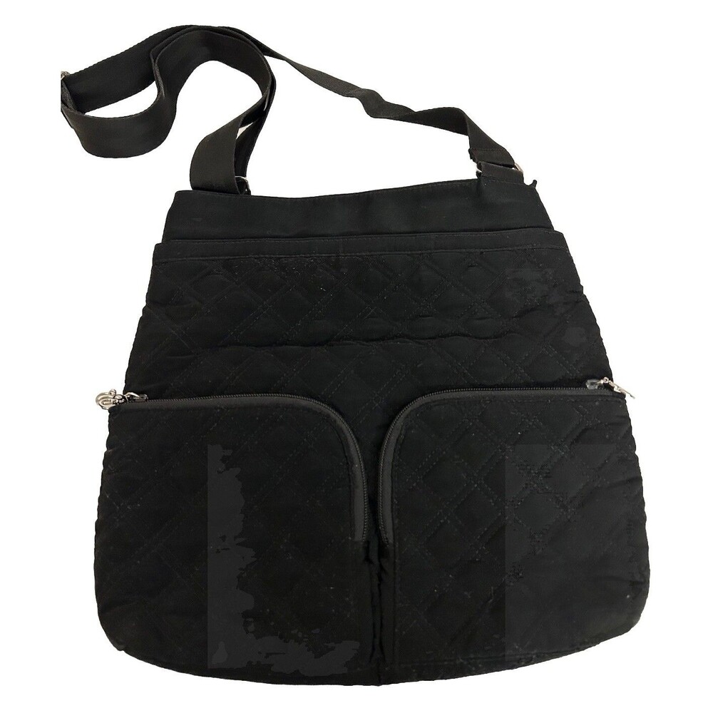 Vera Bradley Black Quilted Crossbody Bag Purse Adjustable Strap Exterior Pockets